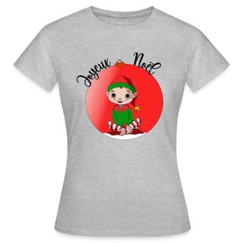 lutin de Noël - T-shirt Femme - gris chiné - Devant - AI Model Female 172 dark (172cm)