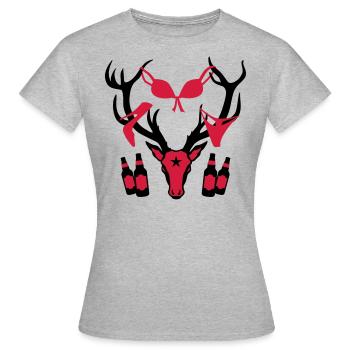 62 Macho Hirsch on Tour Geweih Beute Bier Boys - Frauen T-Shirt - Grau meliert - Vorne - AI Model Female 172 dark (172cm)
