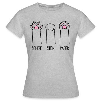 Schere Stein Papier Katze Pfote Spiel Katzenpfoten - Frauen T-Shirt - Grau meliert - Vorne - AI Model Female 172 dark (172cm)