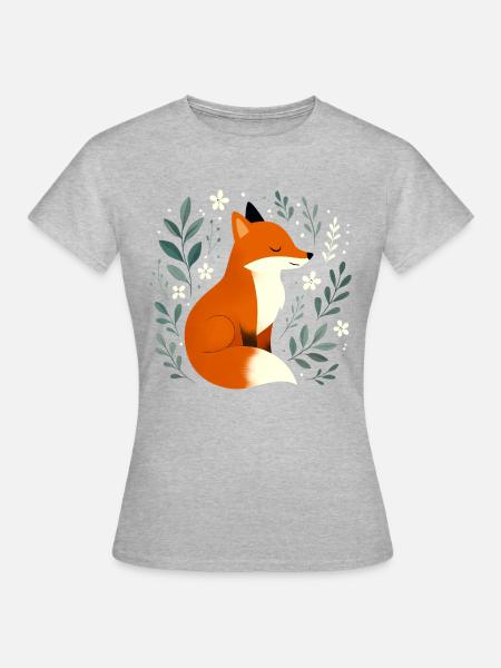 Fuchs mit Blumen - Frauen T-Shirt - Grau meliert