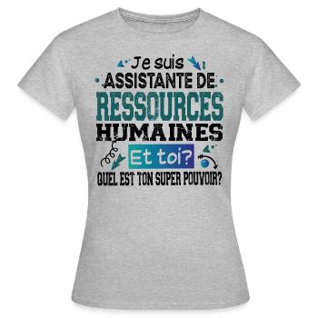 Assistante Ressources Humaines Super Pouvoir - T-shirt Femme - gris chiné - Devant - AI Model Female 172 dark (172cm)