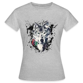 Wolf Lover avec Rose pour la Saint-Valentin - T-shirt Femme - gris chiné - Devant - AI Model Female 172 dark (172cm)