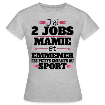 2 Jobs Mamie Et Petits Enfants Humour Mamie - T-shirt Femme - gris chiné - Devant - AI Model Female 172 dark (172cm)