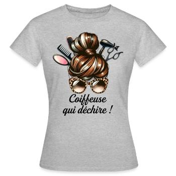 Dutt-Friseur, der den Super-Schminktisch zerreißt - Frauen T-Shirt - Grau meliert - Vorne - AI Model Female 172 dark (172cm)