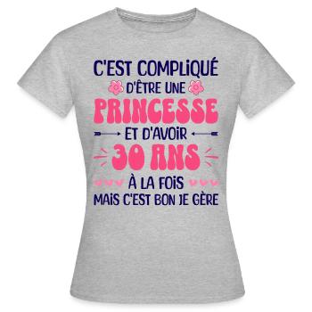 Femme Princesse Anniversaire 30 Ans - T-shirt Femme - gris chiné - Devant - AI Model Female 172 dark (172cm)