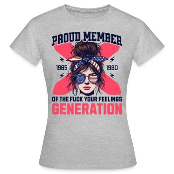 Femme Chignon USA Humour Génération X - T-shirt Femme - gris chiné - Devant - AI Model Female 172 dark (172cm)