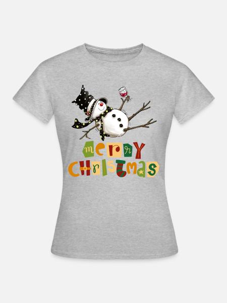Lustiges Schneemann-Weihnachtsdesign - Frauen T-Shirt - Grau meliert
