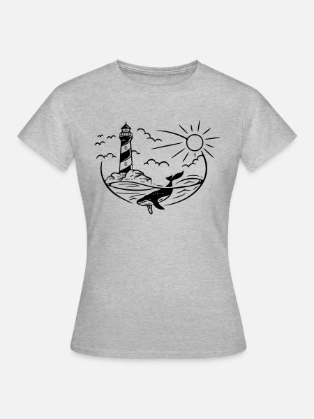 Lighthouse Whale Sea Coast Sun Maritime - Women's T-Shirt - heather grey