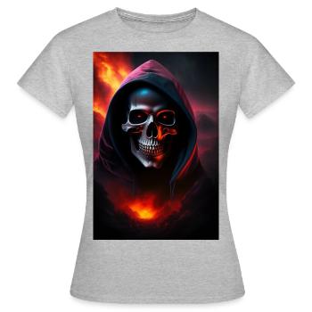Face of death with a reaped and scary hoodie in he - T-shirt Femme - gris chiné - Devant - AI Model Female 172 dark (172cm)