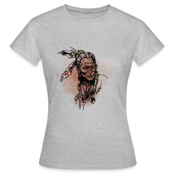 Porträt der amerikanischen Ureinwohner - Frauen T-Shirt - Grau meliert - Vorne - AI Model Female 172 dark (172cm)