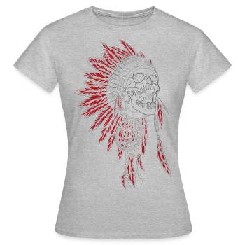 Silent Fall - coiffe de plumes indien, chef - T-shirt Femme - gris chiné - Devant - AI Model Female 172 dark (172cm)