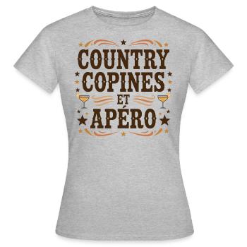 Country Copines Et Apéro Femme Humour - T-shirt Femme - gris chiné - Devant - AI Model Female 172 dark (172cm)