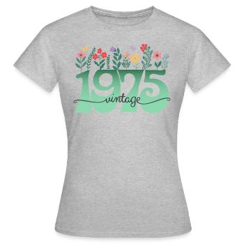 Motif Fleurs 1975 Fête Anniversaire Femme 50 Ans - T-shirt Femme - gris chiné - Devant - AI Model Female 172 dark (172cm)
