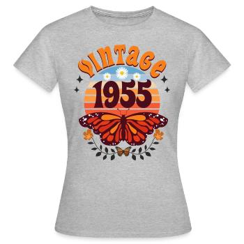 Schmetterling Jahr 1955 Frau 70 Jahre Jubiläum - Frauen T-Shirt - Grau meliert - Vorne - AI Model Female 172 dark (172cm)
