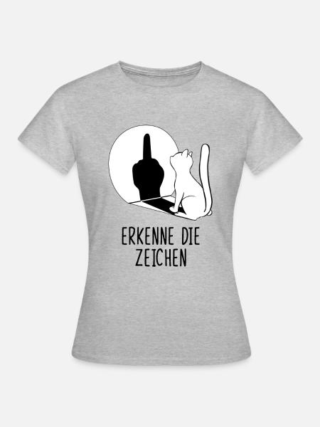 Erkenne die Zeichen Katze Mittelfinger - Frauen T-Shirt - Grau meliert