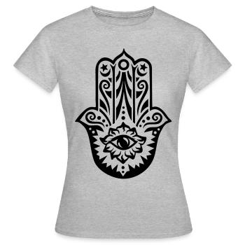 Hamsa Amulett, Hand der Fatima, Schutz Symbol - Frauen T-Shirt - Grau meliert - Vorne - AI Model Female 172 dark (172cm)