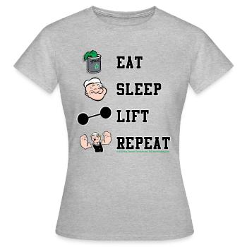 Popeye Eat Sleep Lift Repeat - Frauen T-Shirt - Grau meliert - Vorne - AI Model Female 172 dark (172cm)