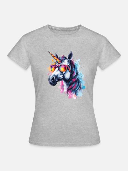 Party Einhorn mit Sonnenbrille - Frauen T-Shirt - Grau meliert