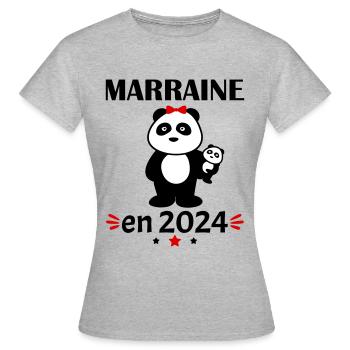 Marraine en 2024, annonce grossesse, famille - T-shirt Femme - gris chiné - Devant - AI Model Female 172 dark (172cm)