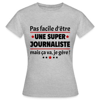 Pas facile d'être une super journaliste, noël - T-shirt Femme - gris chiné - Devant - AI Model Female 172 dark (172cm)