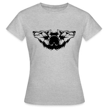 Doppel-Wolf Logo - Frauen T-Shirt - Grau meliert - Vorne - AI Model Female 172 dark (172cm)