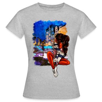 Rostocker Mädchen am Brunnen - Frauen T-Shirt - Grau meliert - Vorne - AI Model Female 172 dark (172cm)