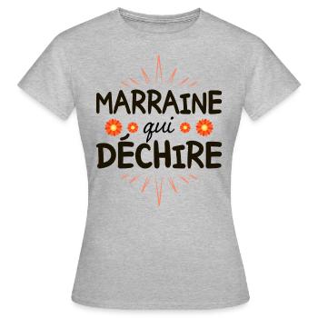 Humour Femme Super Marraine Qui Déchire - T-shirt Femme - gris chiné - Devant - AI Model Female 172 dark (172cm)