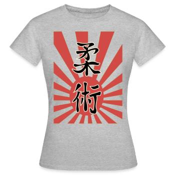 Ju Jutsu Kanji + japanischen, kaiserlichen Flagge - Frauen T-Shirt - Grau meliert - Vorne - AI Model Female 172 dark (172cm)