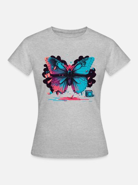 Neon Schmetterling - Frauen T-Shirt - Grau meliert