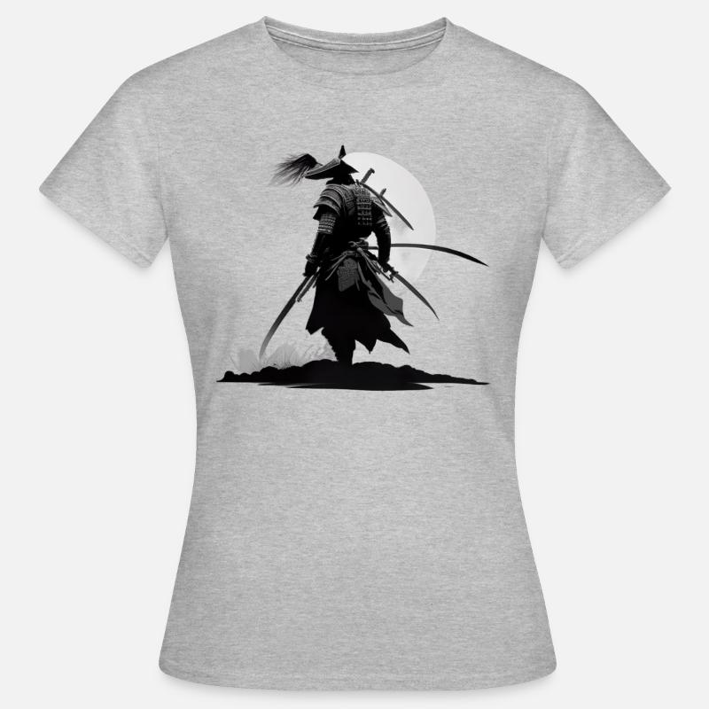 Samouraï japonais avec épée devant la lune - T-shirt Femme - gris chiné