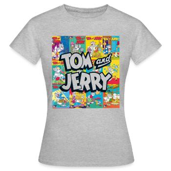 Tom Und Jerry Logo Mit Vintage-Cover Collage - Frauen T-Shirt - Grau meliert - Vorne - AI Model Female 172 dark (172cm)