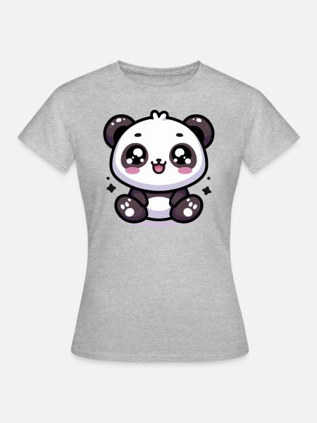 Kawaii Niedlicher Panda - Frauen T-Shirt - Grau meliert