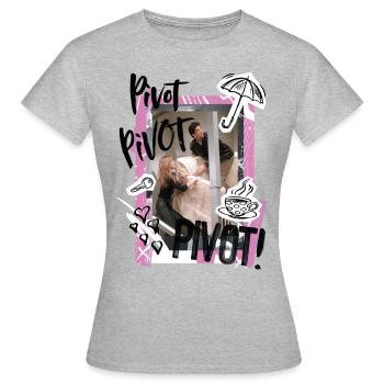 Friends PIVOT! Rachel, Ross et Chandler - T-shirt Femme - gris chiné - Devant - AI Model Female 172 dark (172cm)