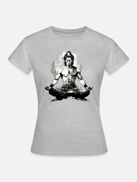 Meditierender Krieger - Frauen T-Shirt - Grau meliert