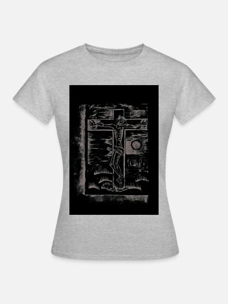 Expressionist_Crucifixion_Woodcut_Art - Frauen T-Shirt - Grau meliert