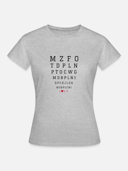 Sehtafel "love" Herz - Frauen T-Shirt - Grau meliert
