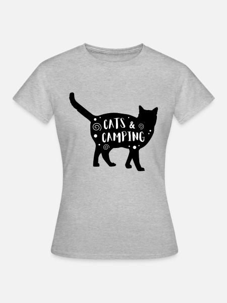 Katzen & Camping - Frauen T-Shirt - Grau meliert
