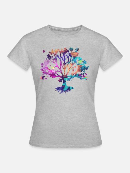 Baum des Lebens ,Lebensbaum,blumen,bunt - Frauen T-Shirt - Grau meliert