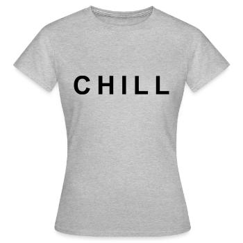Motif avec l’inscription CHILL - T-shirt Femme - gris chiné - Devant - AI Model Female 172 dark (172cm)
