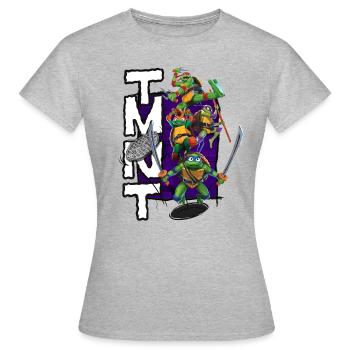 TMNT Mutant Mayhem Tous Turtles - T-shirt Femme - gris chiné - Devant - AI Model Female 172 dark (172cm)