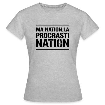 MA NATION ? LA PROCRASTINATION ! (noir) - T-shirt Femme - gris chiné - Devant - AI Model Female 172 dark (172cm)