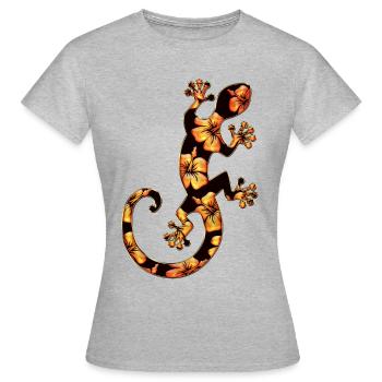 Gecko, fleur d’hibiscus, porte-bonheur, Ibiza, - T-shirt Femme - gris chiné - Devant - AI Model Female 172 dark (172cm)