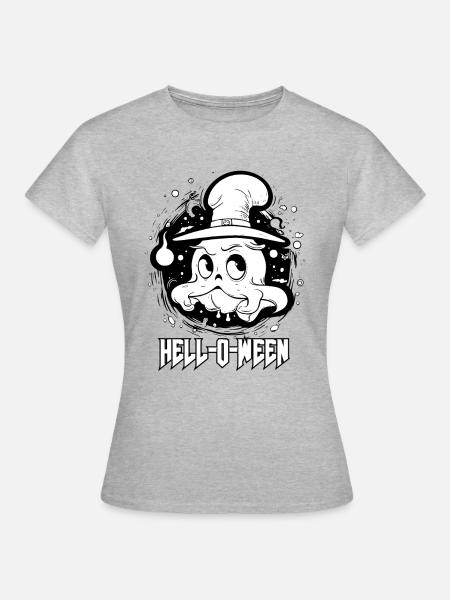 Hallo Halloween Geist - Frauen T-Shirt - Grau meliert