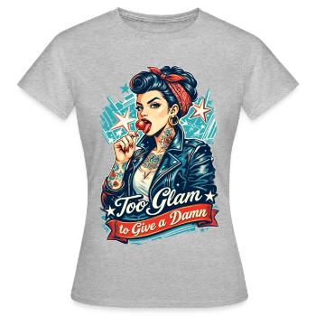 Rockabilly Pin-Up Girl: Too Glam to Damn - Frauen T-Shirt - Grau meliert - Vorne - AI Model Female 172 dark (172cm)