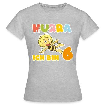 Biene Maja Hurra Ich bin 6! 6. Geburtstag - Frauen T-Shirt - Grau meliert - Vorne - AI Model Female 172 dark (172cm)