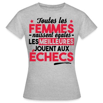 Jeux d'échecs Cadeau Humour Amie Collègue - T-shirt Femme - gris chiné - Devant - AI Model Female 172 dark (172cm)