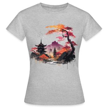 Asiatische Landschaft - Frauen T-Shirt - Grau meliert - Vorne - AI Model Female 172 dark (172cm)