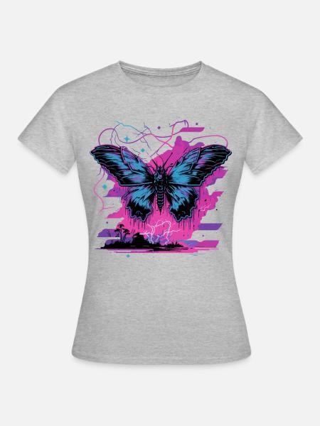 Schmetterling Neon Transformation - Frauen T-Shirt - Grau meliert