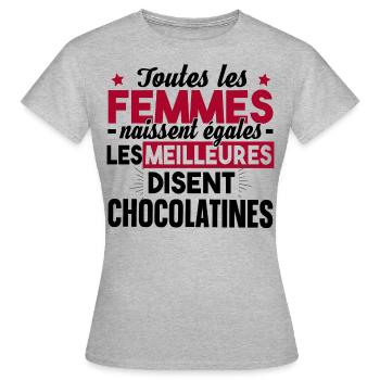 Chocolatine Pain Chocolat Humour Boulangerie - T-shirt Femme - gris chiné - Devant - AI Model Female 172 dark (172cm)