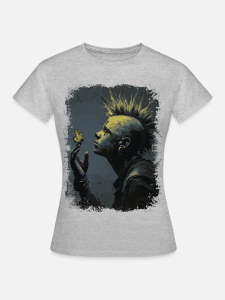 Punkrocker beobachtet Schmetterling - Frauen T-Shirt - Grau meliert